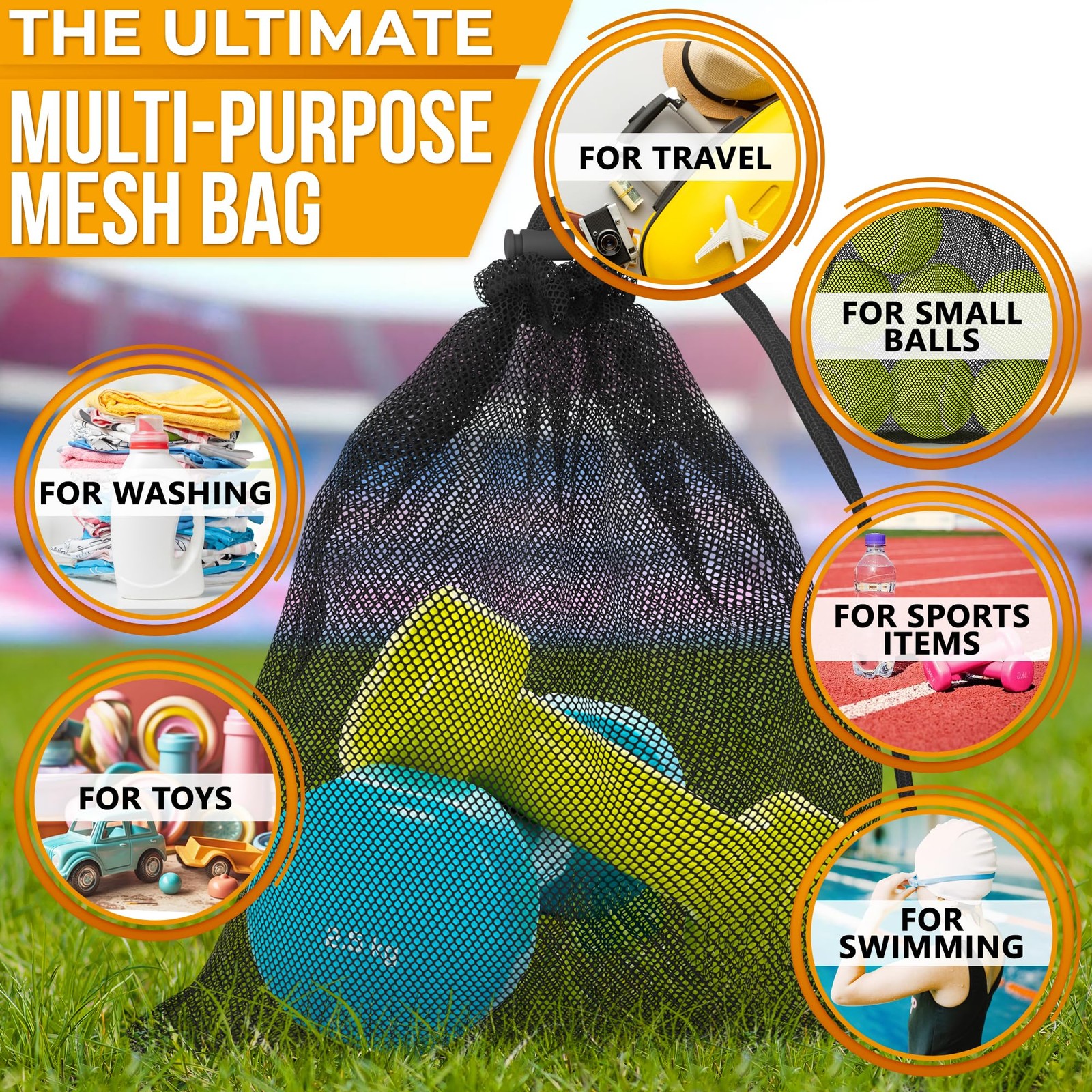 5Pcs Small Mesh Bags Drawstring Black Nylon – 11.8×7.48″ Secure CinchTop, Mes…