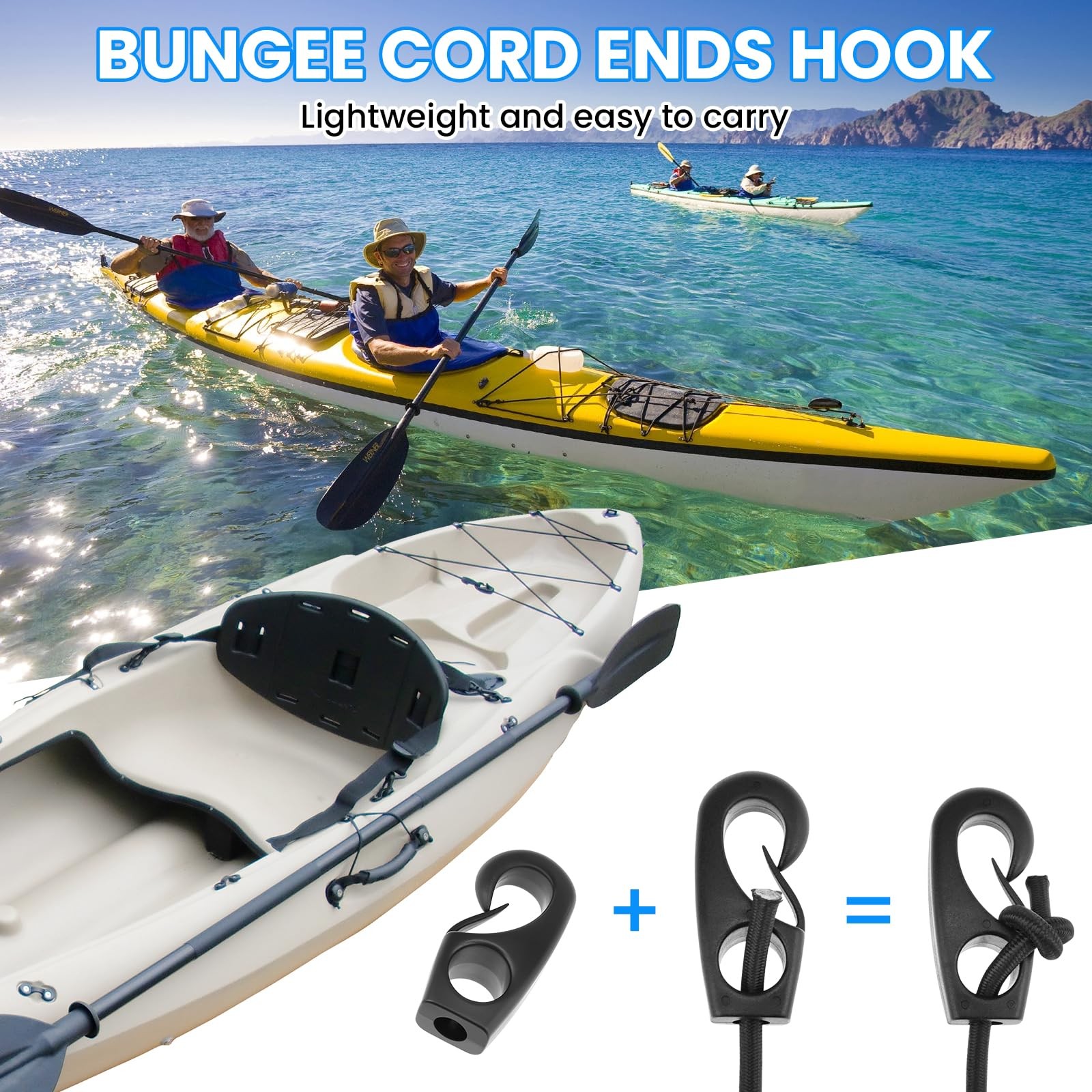 Kayak Deck Rigging Kit 9.8 Ft Bungee Cord Hooks D-Rings Tie Down Pad Eyes