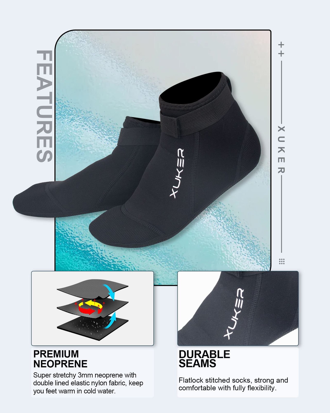 XUKER Neoprene Socks, 3mm Beach Volleyball Sand Soccer Water Medium, Black