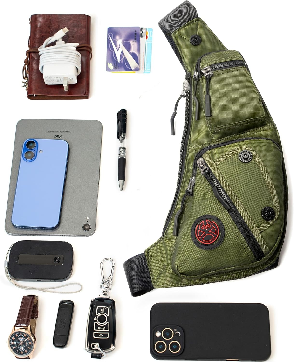 NICGID Sling Bag Chest Shoulder Backpack Crossbody Bags Small, Army Green