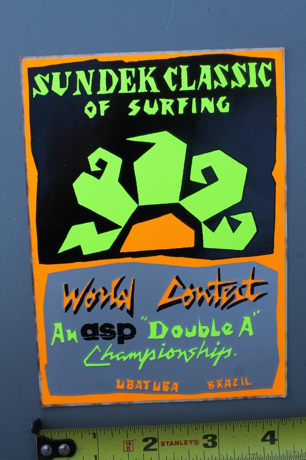 Sundek ASP Surf Brazil Contest Neon 80’s Orange Rare V4A Vintage Surfing STICKER