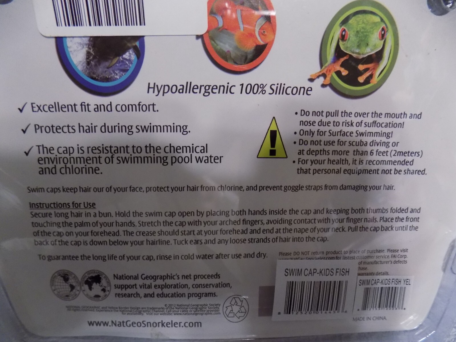 National Geographic Kids Fish Lids Swim Cap Hypoallergenic 100% Silicone New