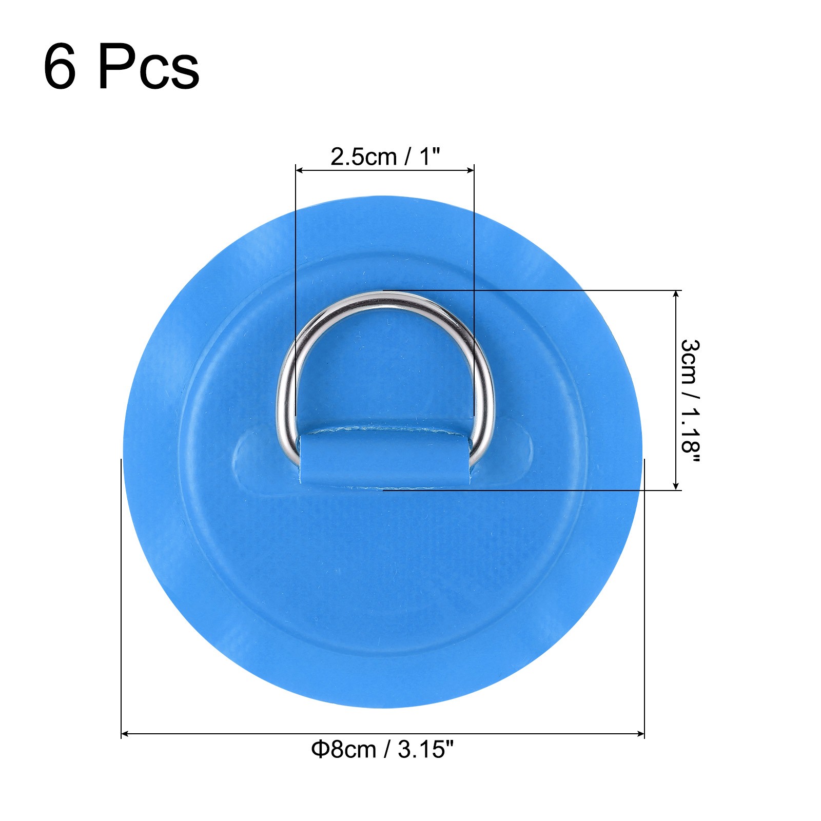 6 Pcs D-Ring Patch, Stainless Steel D-Ring PVC Patch No Glue Include, Blue