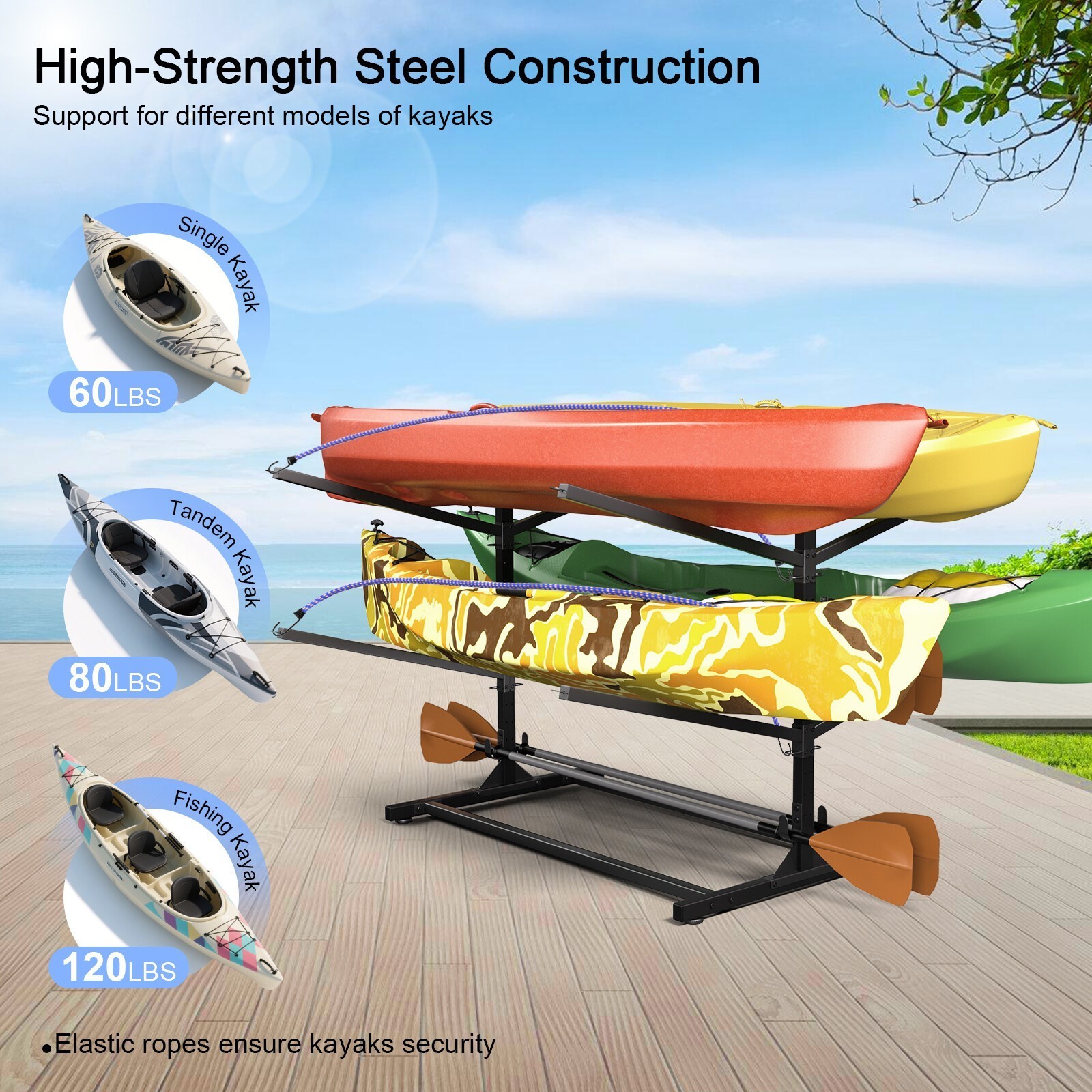 Kayak Storage Rack Indoor Outdoor Freestanding Adjustable f 4 Canoe Paddle Kayak