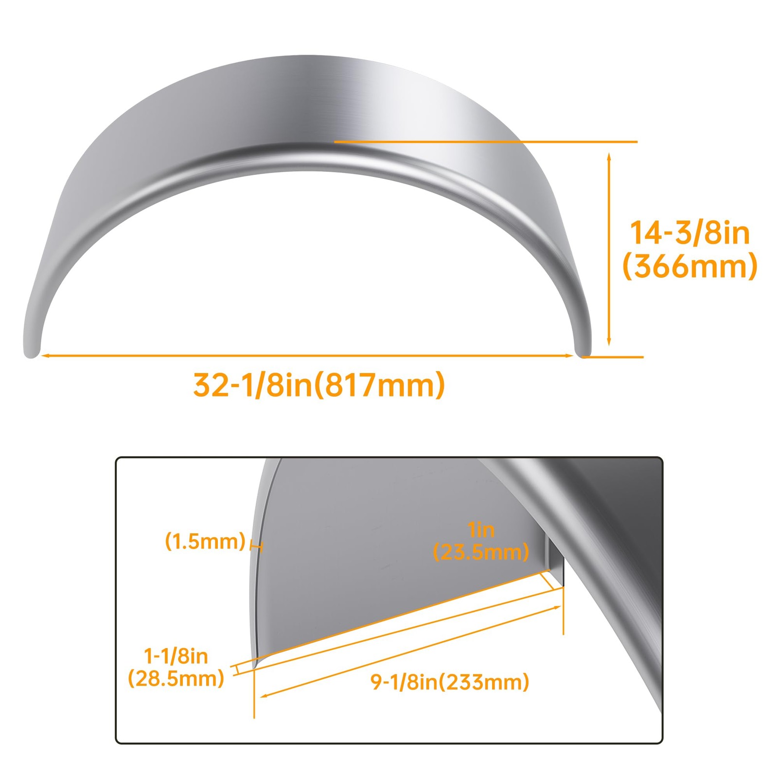 Single Axle Trailer Fenders 14″-16″ Wheels – 2 Pcs Steel Round