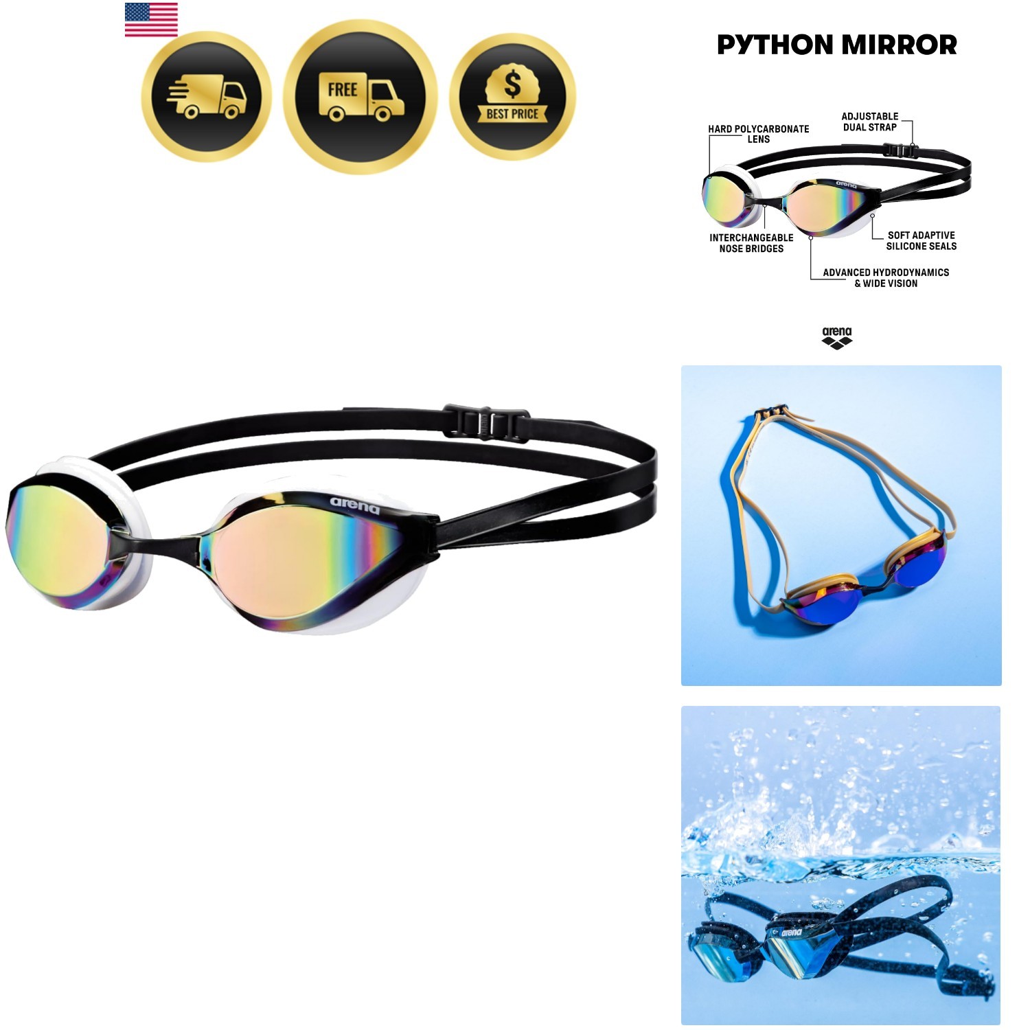 Unisex Python Racing Swim Goggles for Men and Women Anti-Fog No Leak Max Comf…