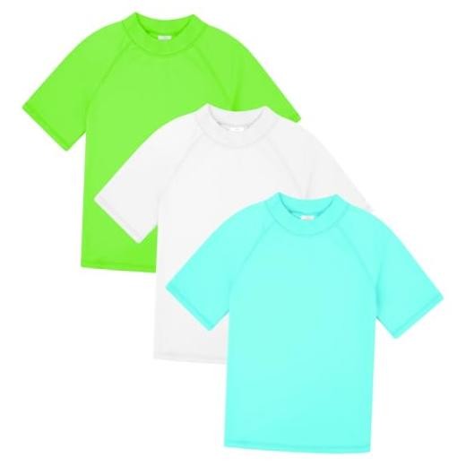 3 Pack Kids Short Sleeve Rash Guard Shirt UPF X-Large Neon Green/Green/White
