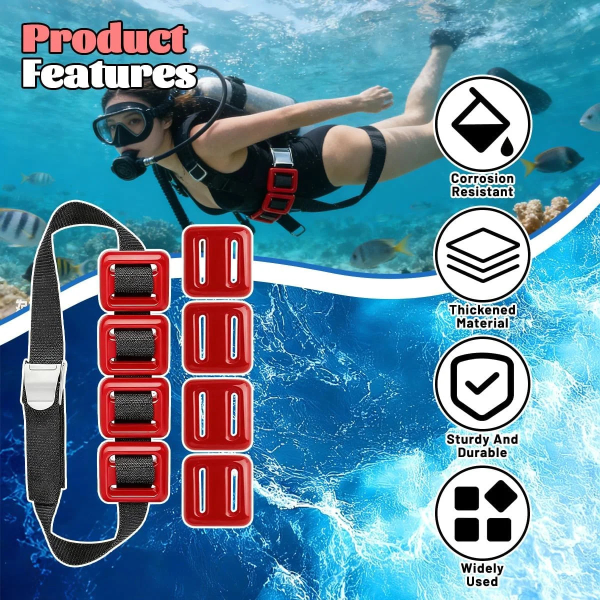 4 Pcs Scuba Weight Belt,Dive Weight Belt,Nylon Coated Dive Weights Block,1.1LB S