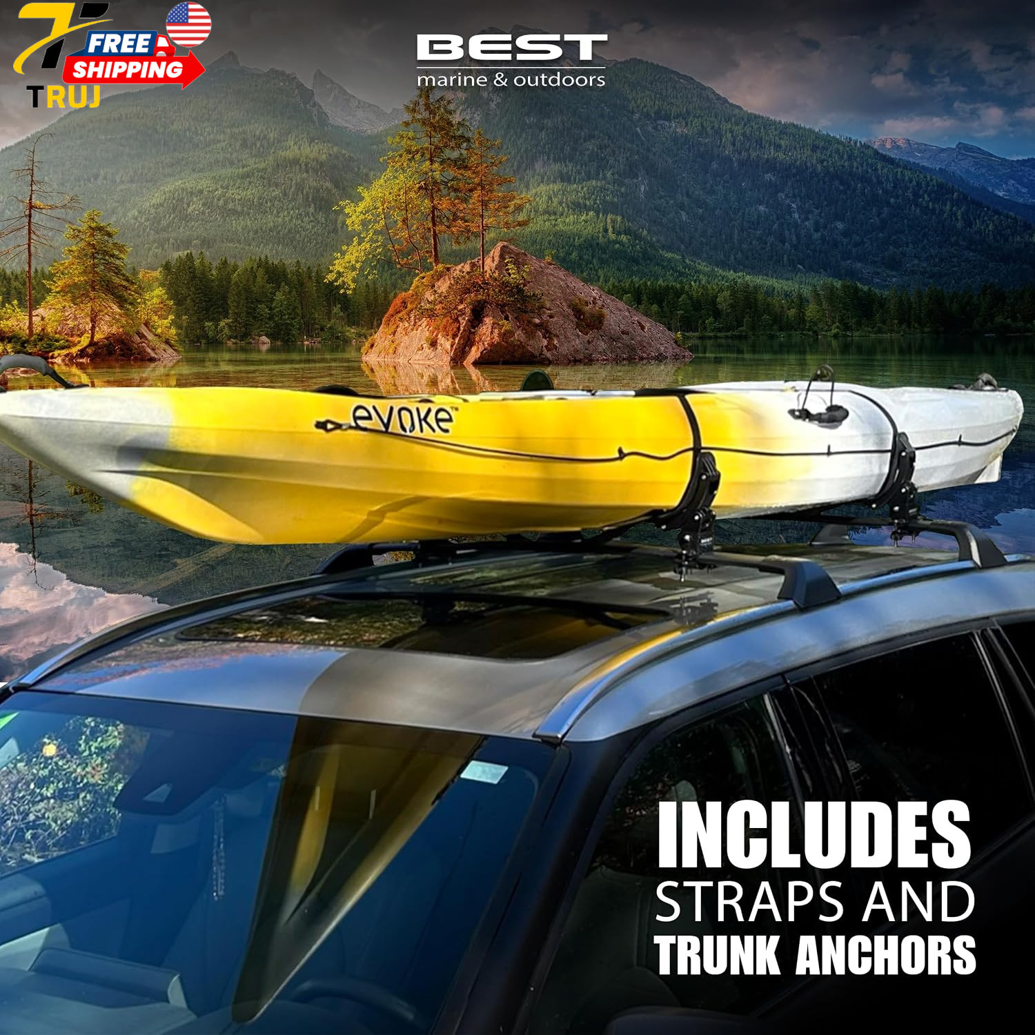Universal Kayak Roof Rack Saddles for Cars Trucks & SUVs Easy Mounting Black