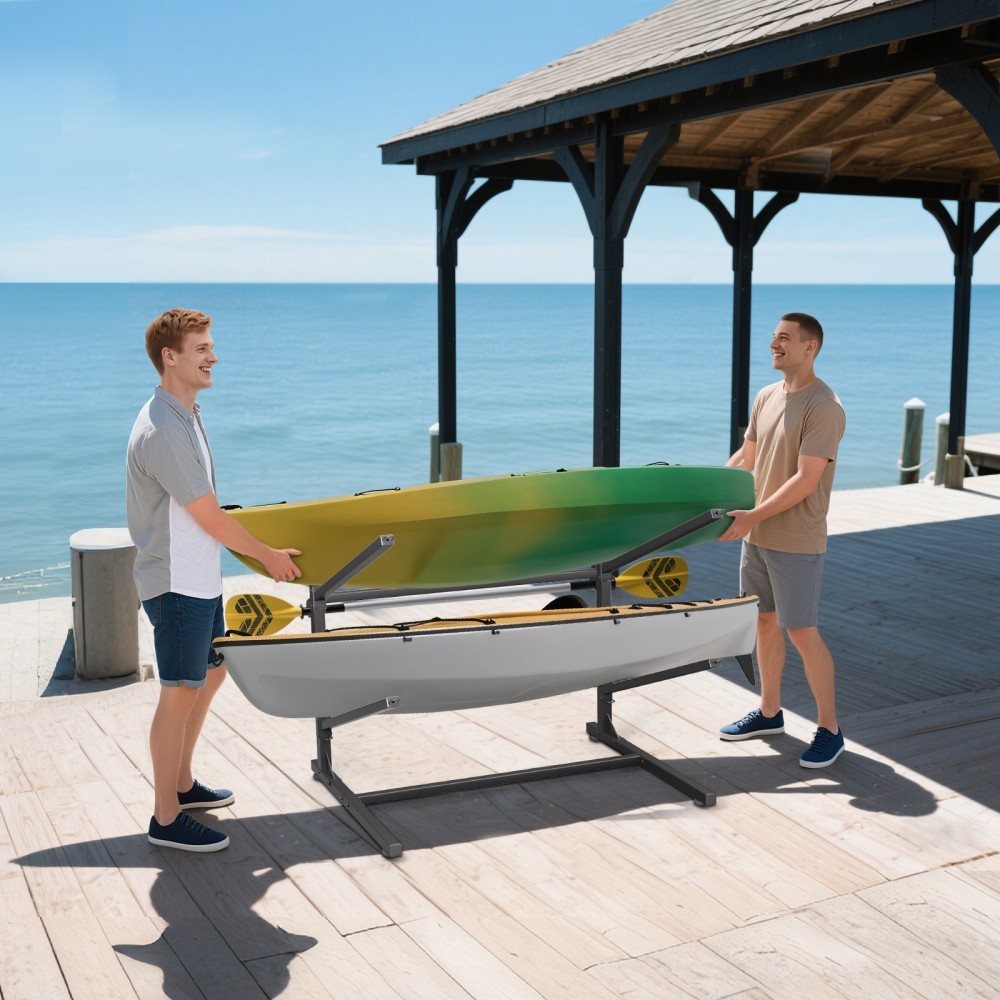 Kayak Storage Rack, Indoor & Outdoor Freestanding Adjustable for 2Kayak Canoe