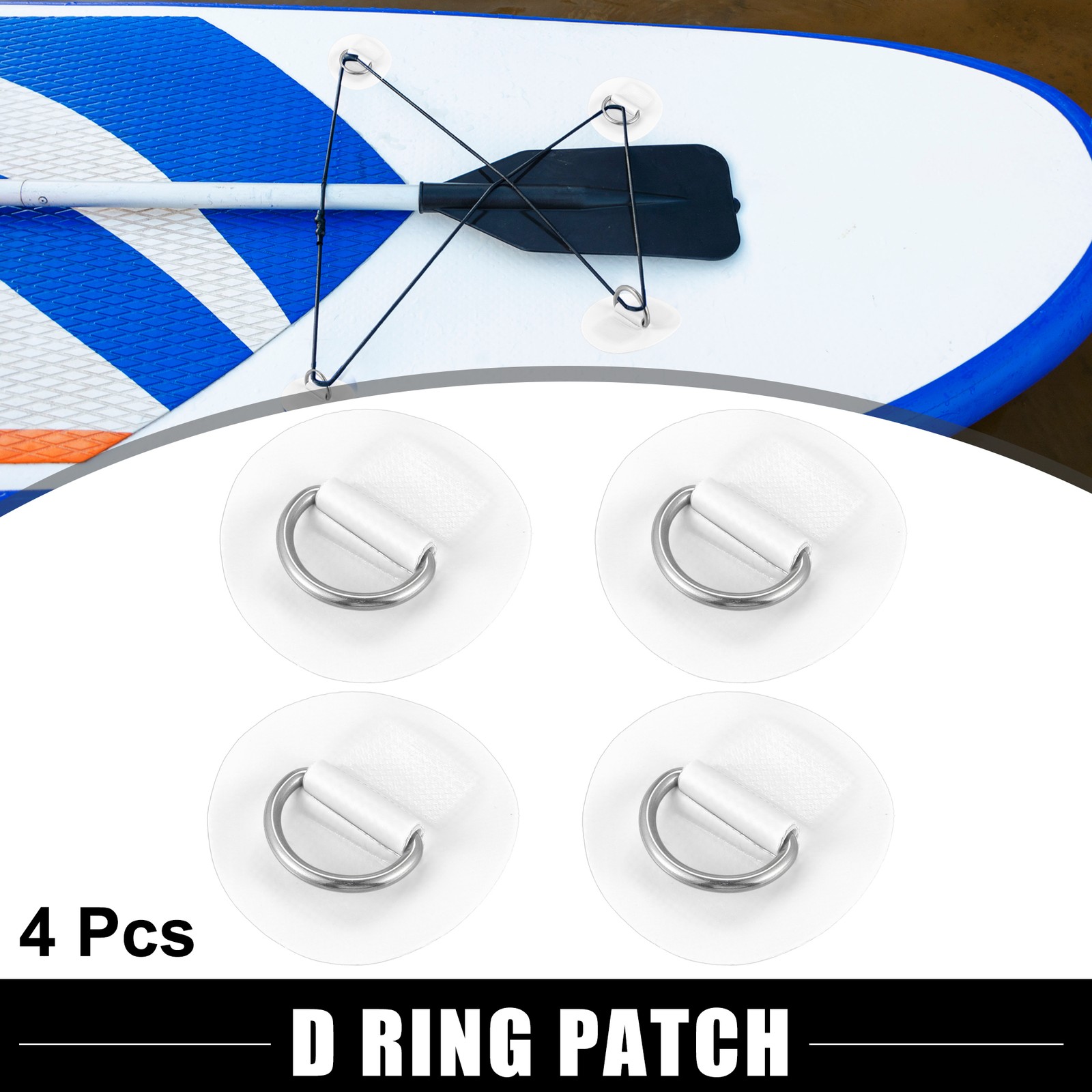 4pcs 6cm White D Ring Patch PVC Stainless Steel Round Shape Pad for Surfboard