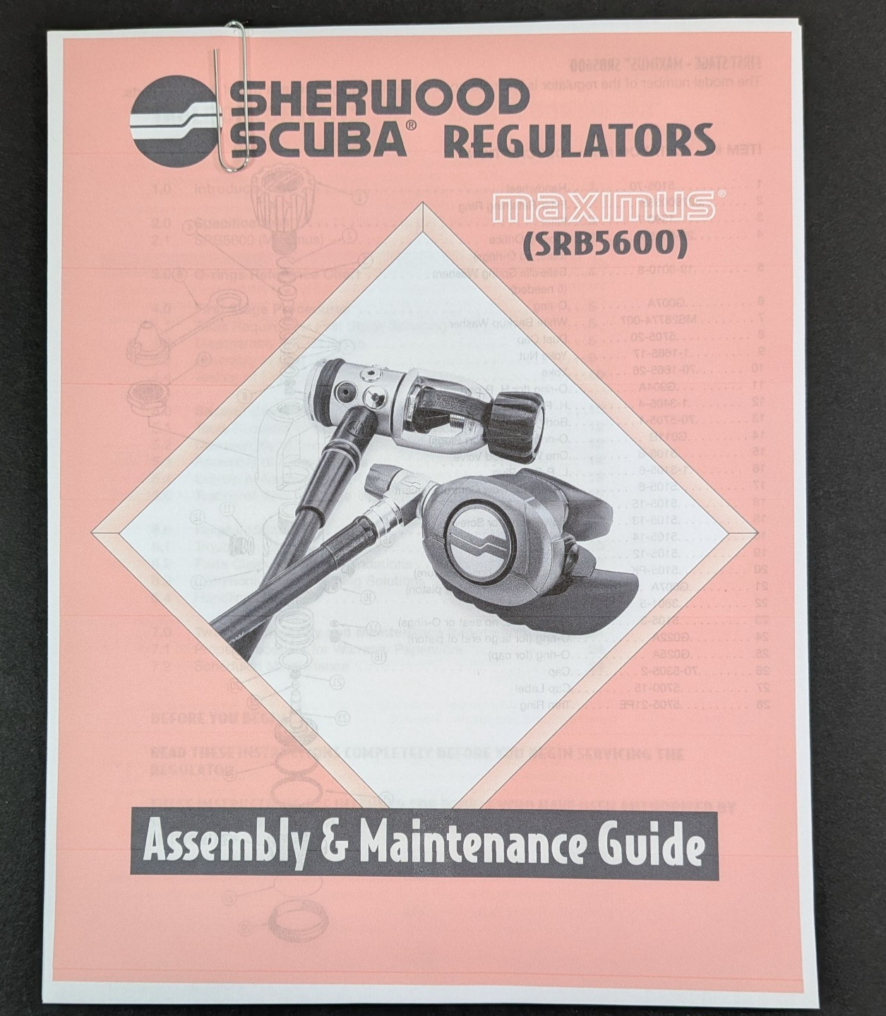 Sherwood Maximus SRB5600 Regulator Assembly Maintenance Guide Manual Scuba Dive