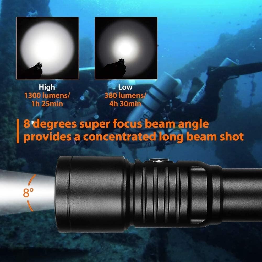ORCATORCH D530 Scuba Dive Light, 1300 Lumens, 8 Degrees Narrow Beam 150 M