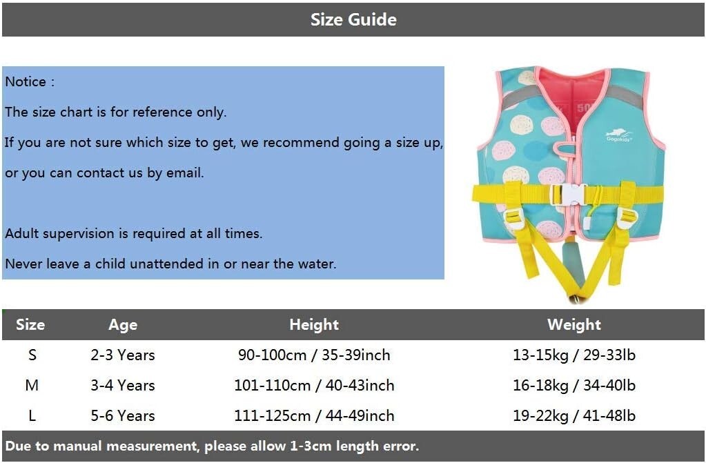 Gogokids Kids Swim Vest Float Jacket for 29-33 lbs 2-3 Years – Toddler/Small