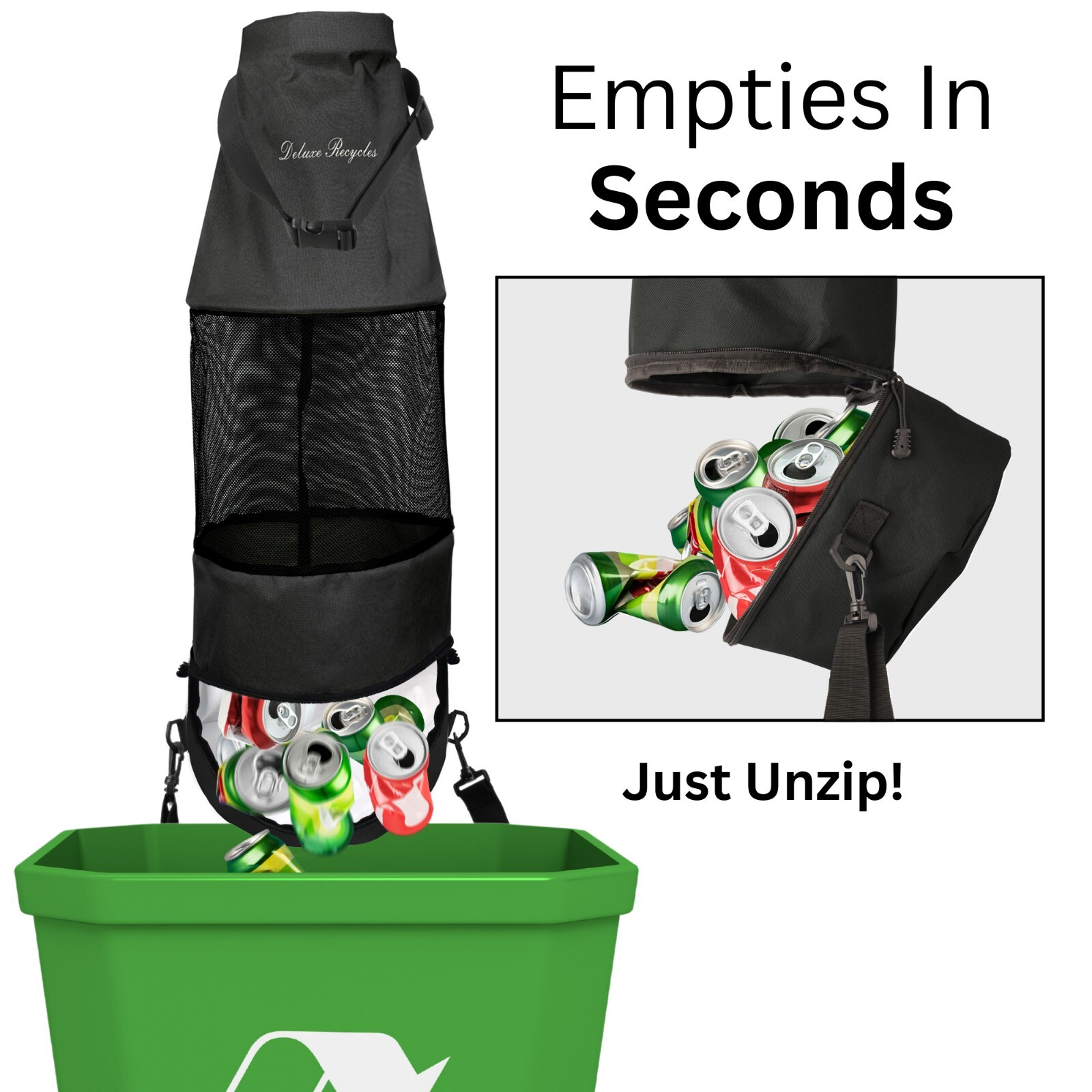 Deluxe Recycles Boat Trash Can Portable & Collapsible Bag W/ Easy Bottom Zipper