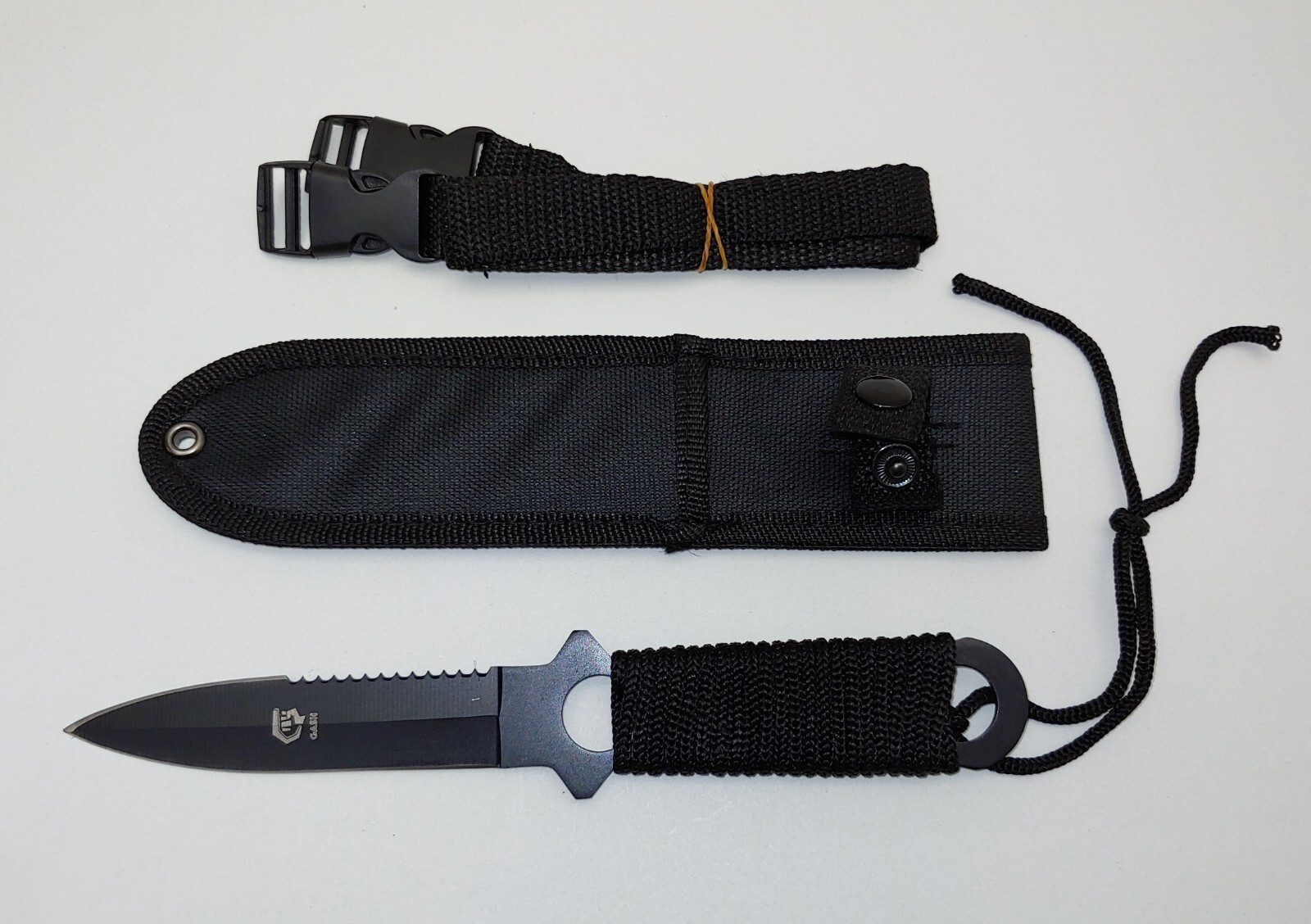 1 Piece Skeleton Diving Knife Nylon Cord Wrapped Handle Leg Straps Sheath Boat 4