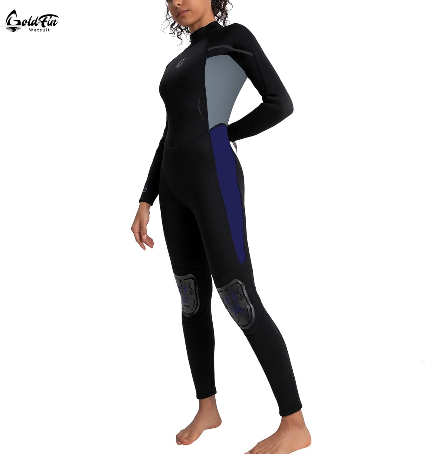 Goldfin Full Wetsuit Womens medium Black Teal Neoprene Back Zip Surf Dive