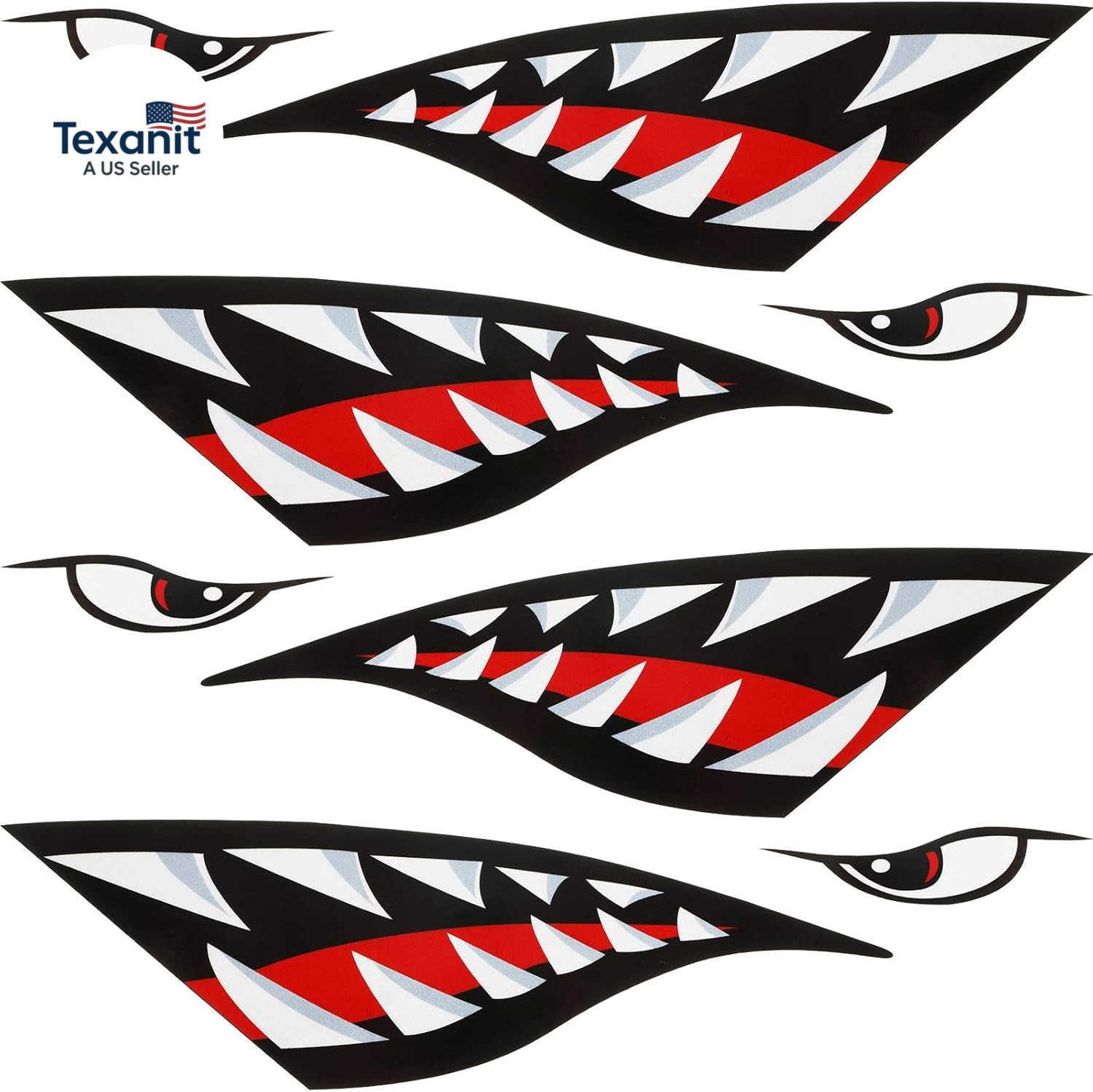 4 Pcs Shark Teeth Mouth Kayak Stickers Decals Waterproof Flying Tiger Decal Warh