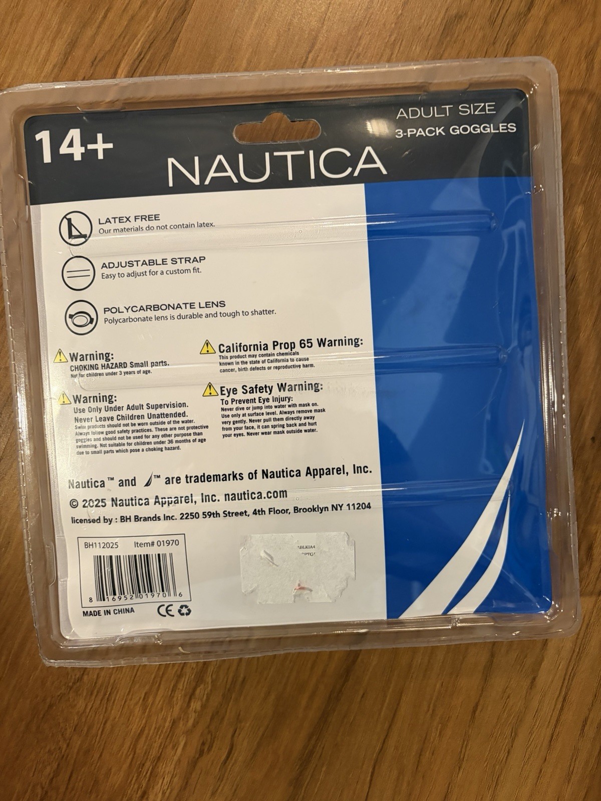 Nautica Adult Size Swimming Goggles 3 Pack Latex Polycarbonate Lens