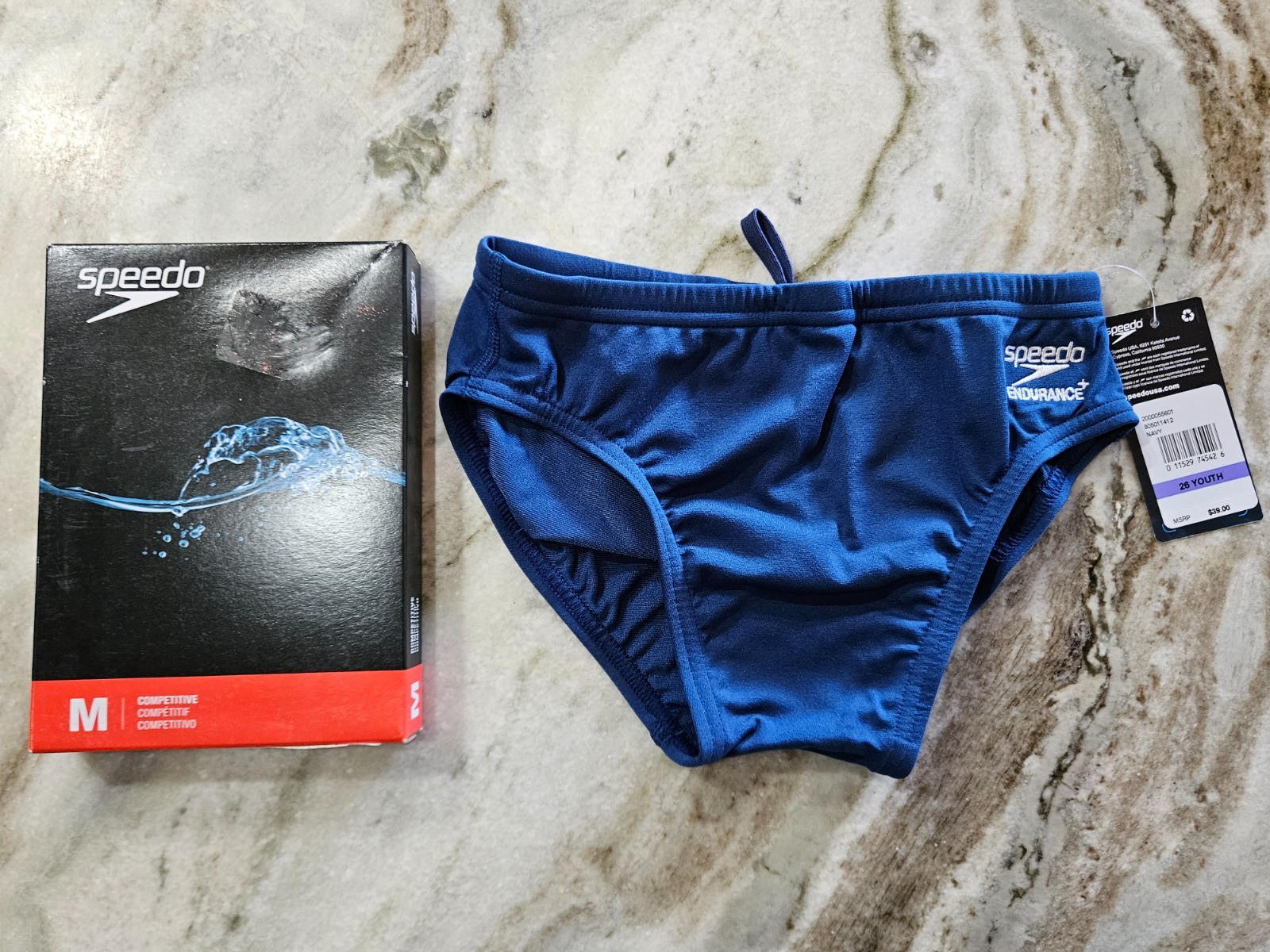 Boys Speedo Competitive Endurance+ Swim Brief Navy Youth Size 26 – FREE SHIP