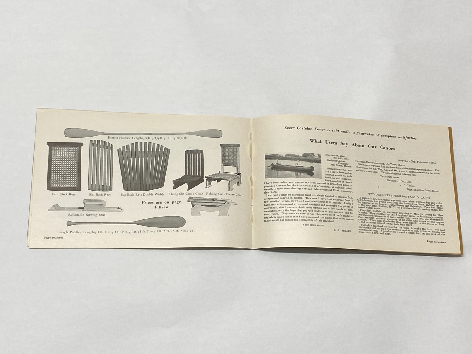 1919 Carleton Canoe Catalog / Booklet Old Town MAINE ME Canvas Paddles Seats C