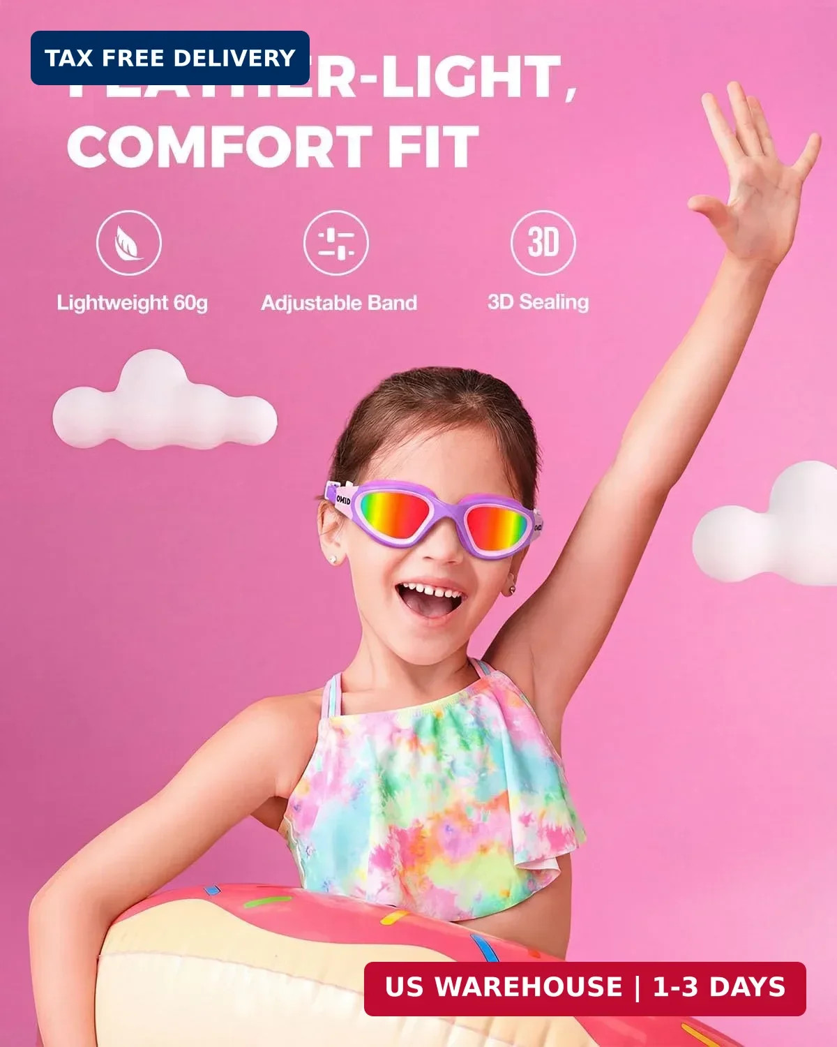 OMID Kids Swim Goggles, P2mini Lite Clear Lens Anti-Fog UV Protection Comfortabl