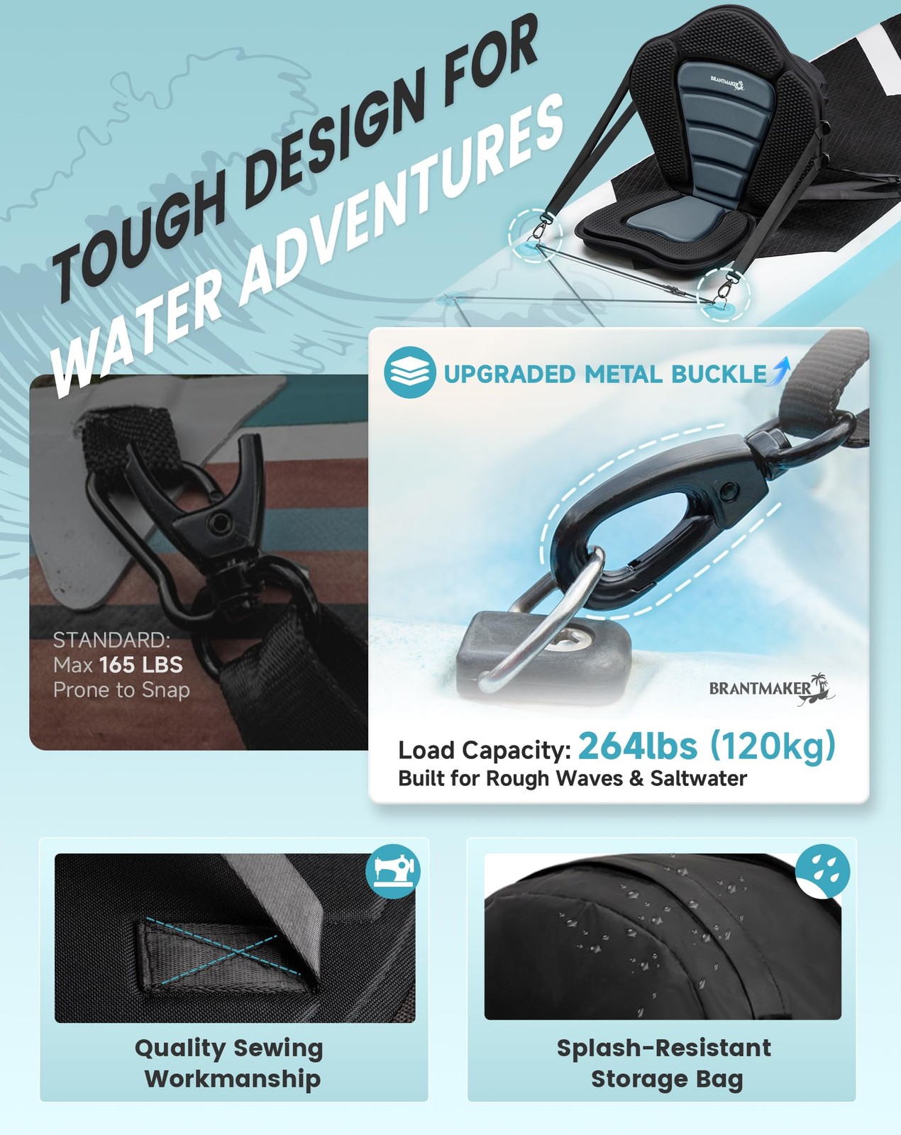BRANTMAKER Kayak Seats with Back Support, Paddle Board Seat for Inflatable Bo…