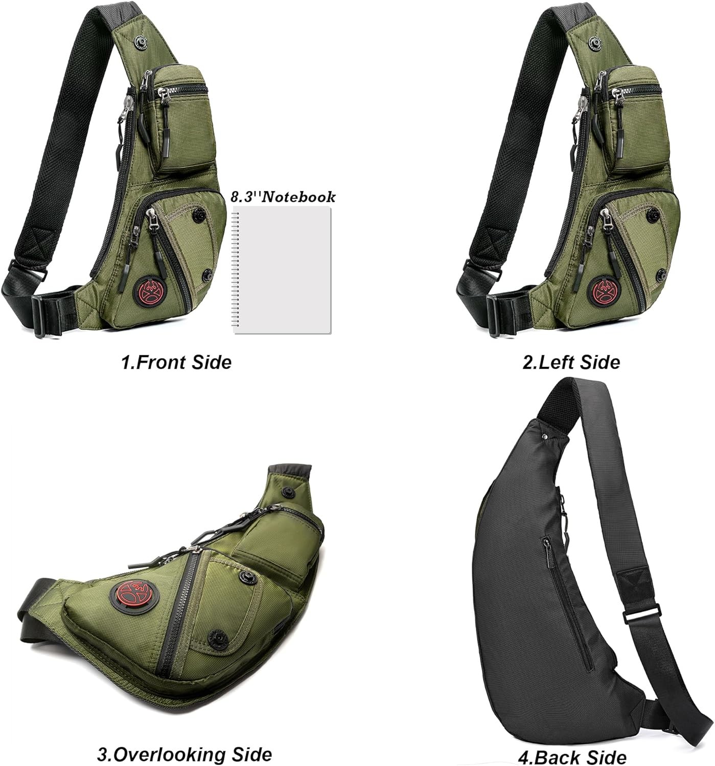 NICGID Sling Bag Chest Shoulder Backpack Crossbody Bags Small, Army Green