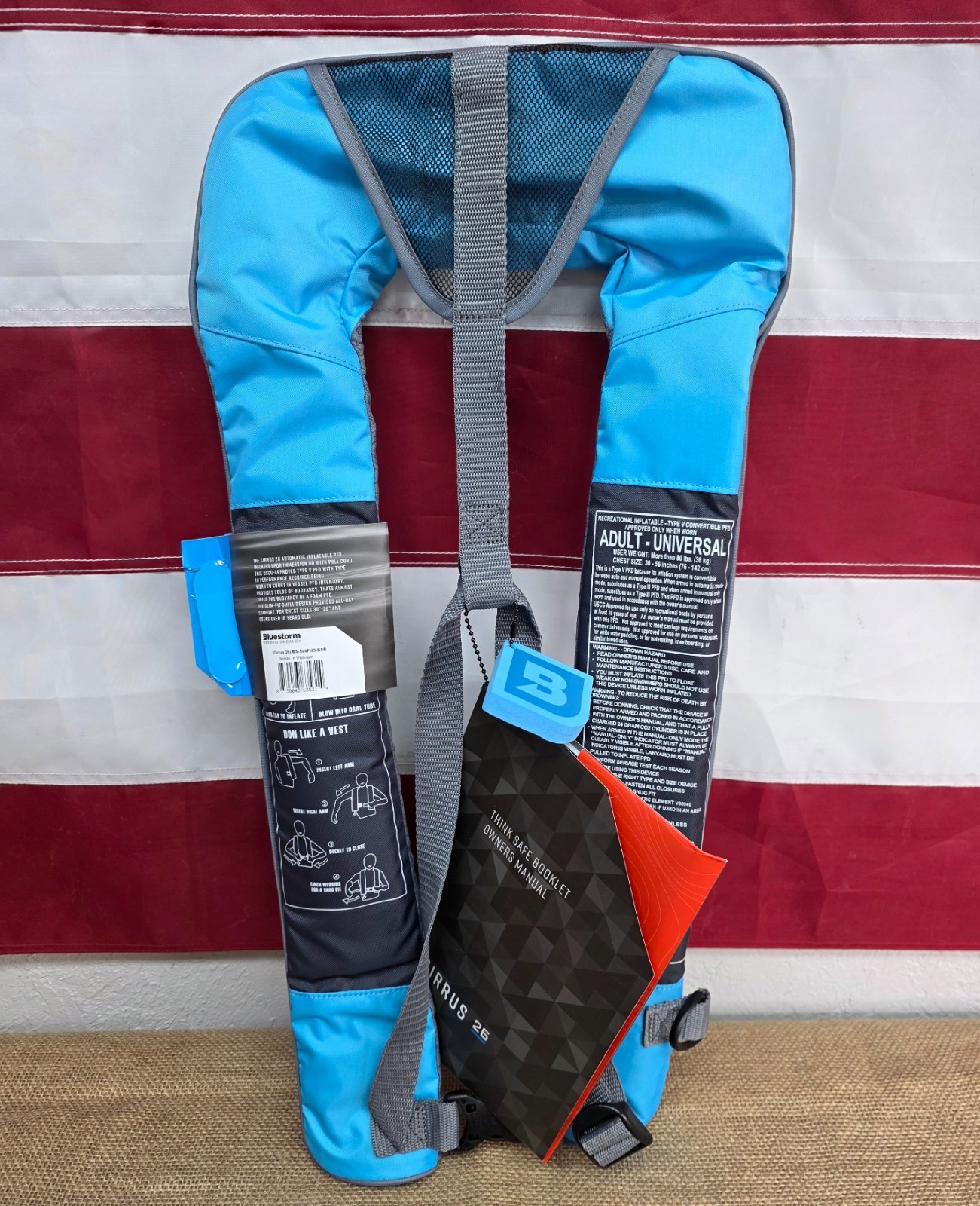 Bluestorm Cirrus 26 Inflatable Life Jacket USCG Approved Type V PFD Coastal Blue