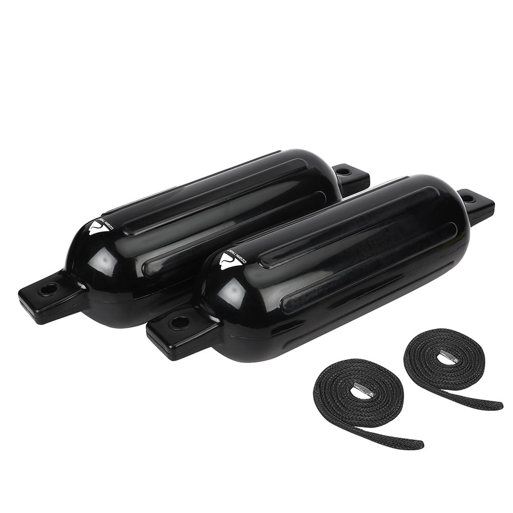 2-Pack Inflatable Boat Fenders – Blue 8.5×27″ W/ Fender Lines Bumpers Buoys