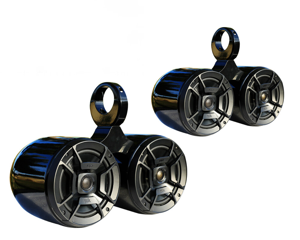 6.5in Twin Aluminum Wakeboard Speaker Pods Enclosures in Pair Black Coated