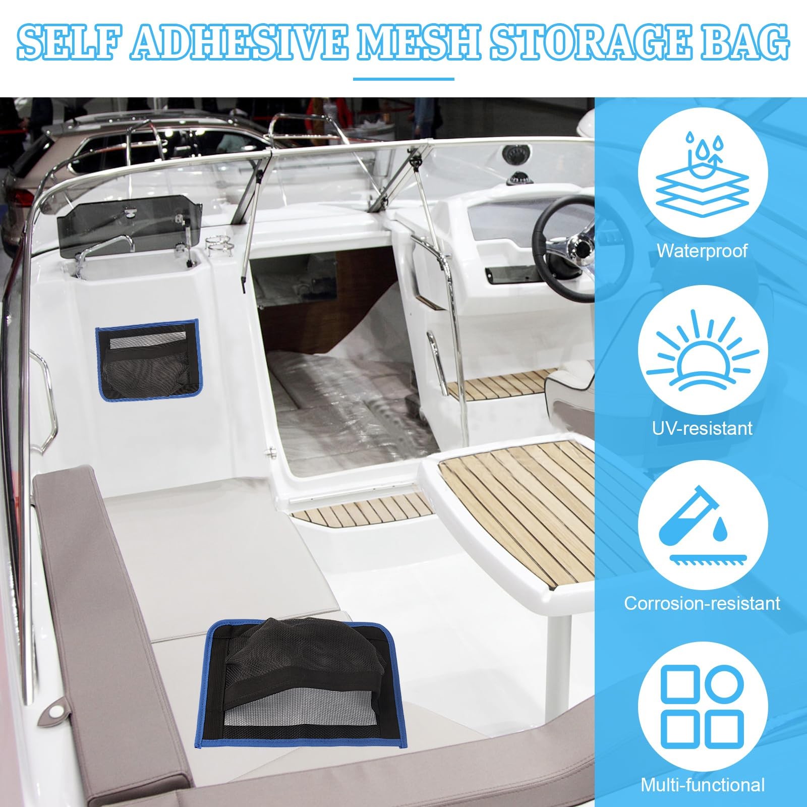 10″x7″ Self-Adhesive Storage Mesh Bags, Boat Storage Organizer Mesh Bag with …