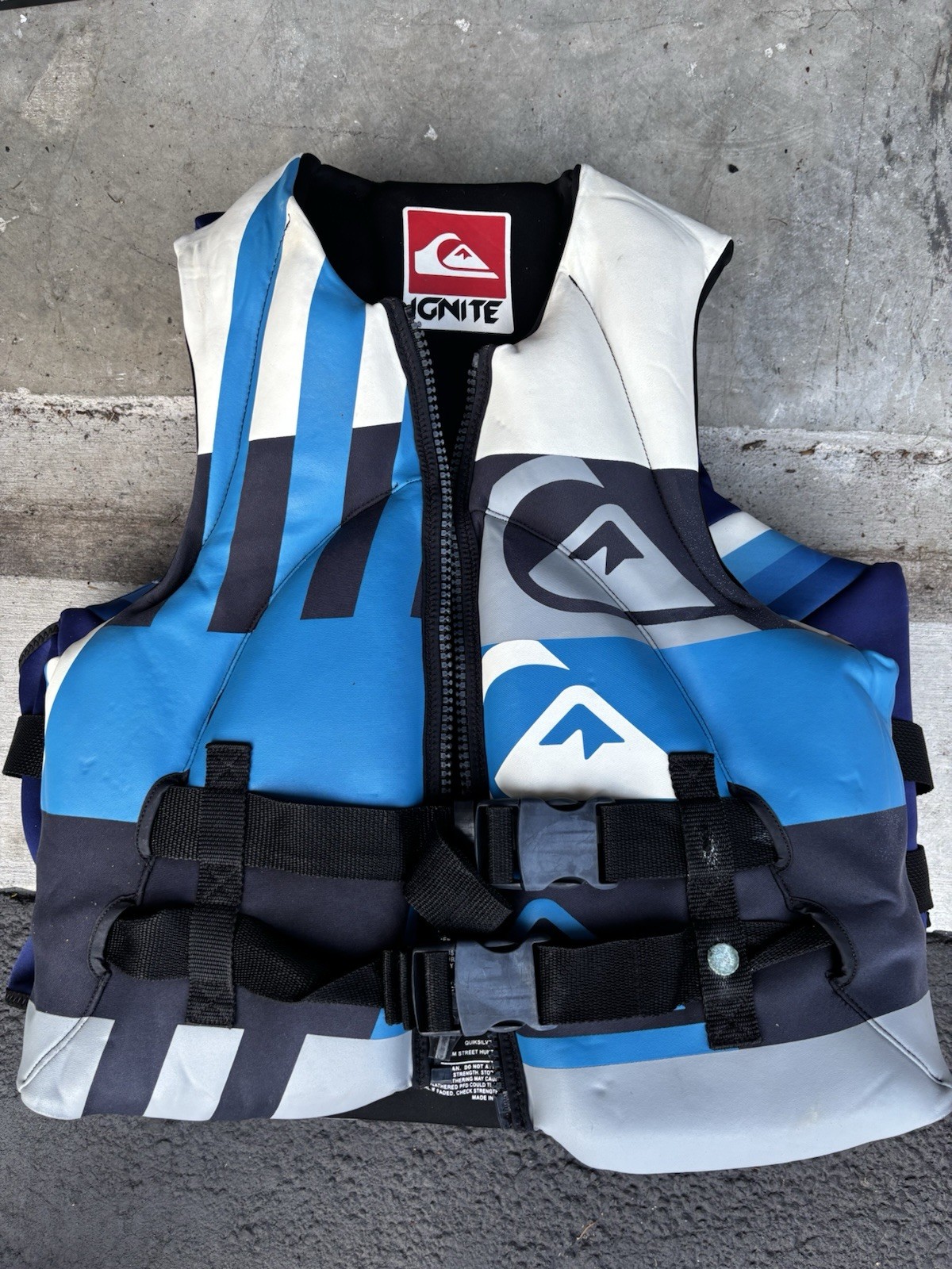 Quiksilver Ignite Zip Front Flotation Life Jacket Vest Blue/Gray/White