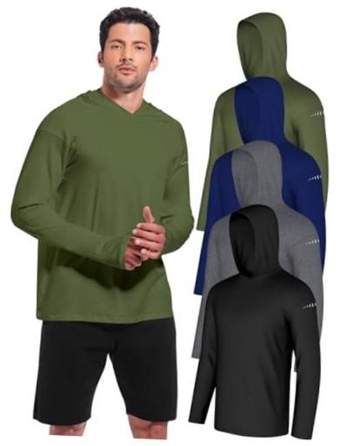 4 Pack Mens Sun Hoodie UPF Large Black-heather Deep Gray-deep Blue-army Green