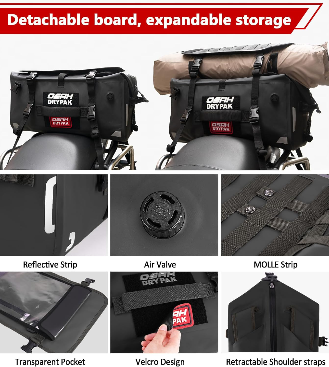 Waterproof Motorcycle Tail Bag, 40L Waterproof Duffel Bag, Motorcycle Dry Bag, M