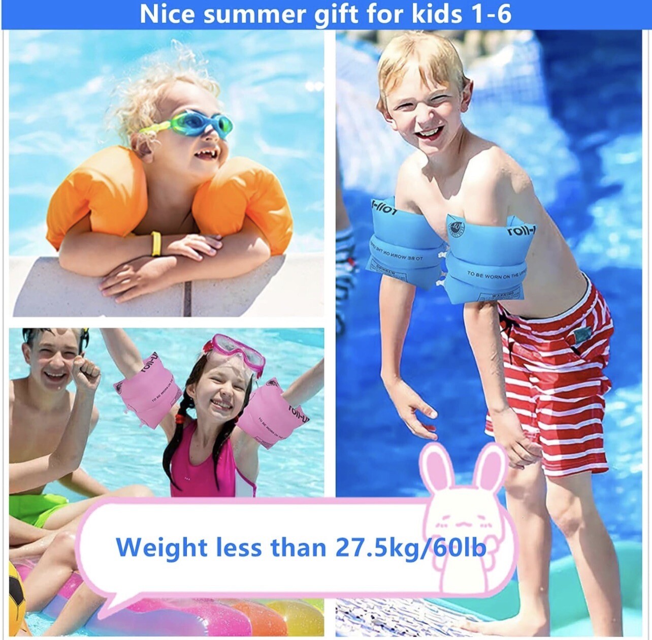 3 Set Of Floaties Inflatable Swim Arm Bands Rings Floats Tube Armlets for Kids