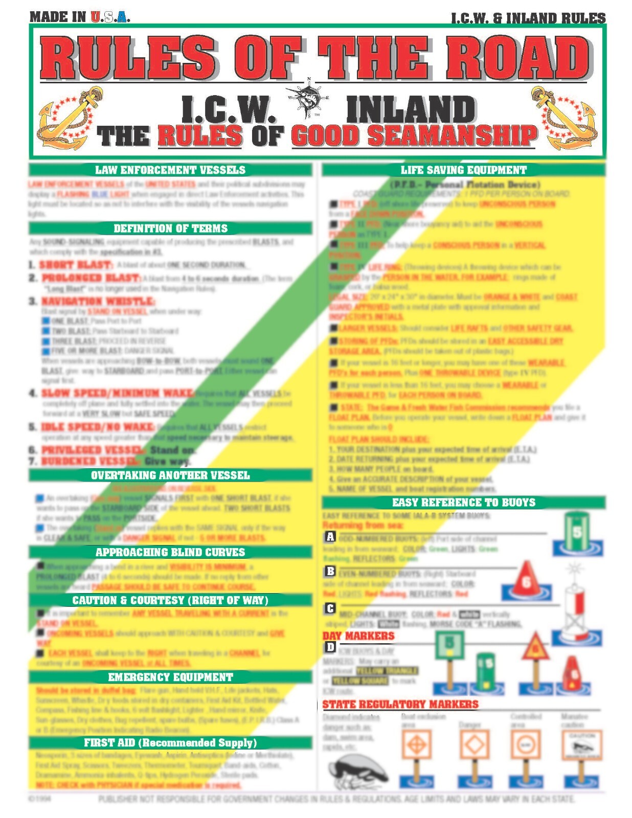 Nautical Navigation Rules #2- Waterproof Quick Reference Guide