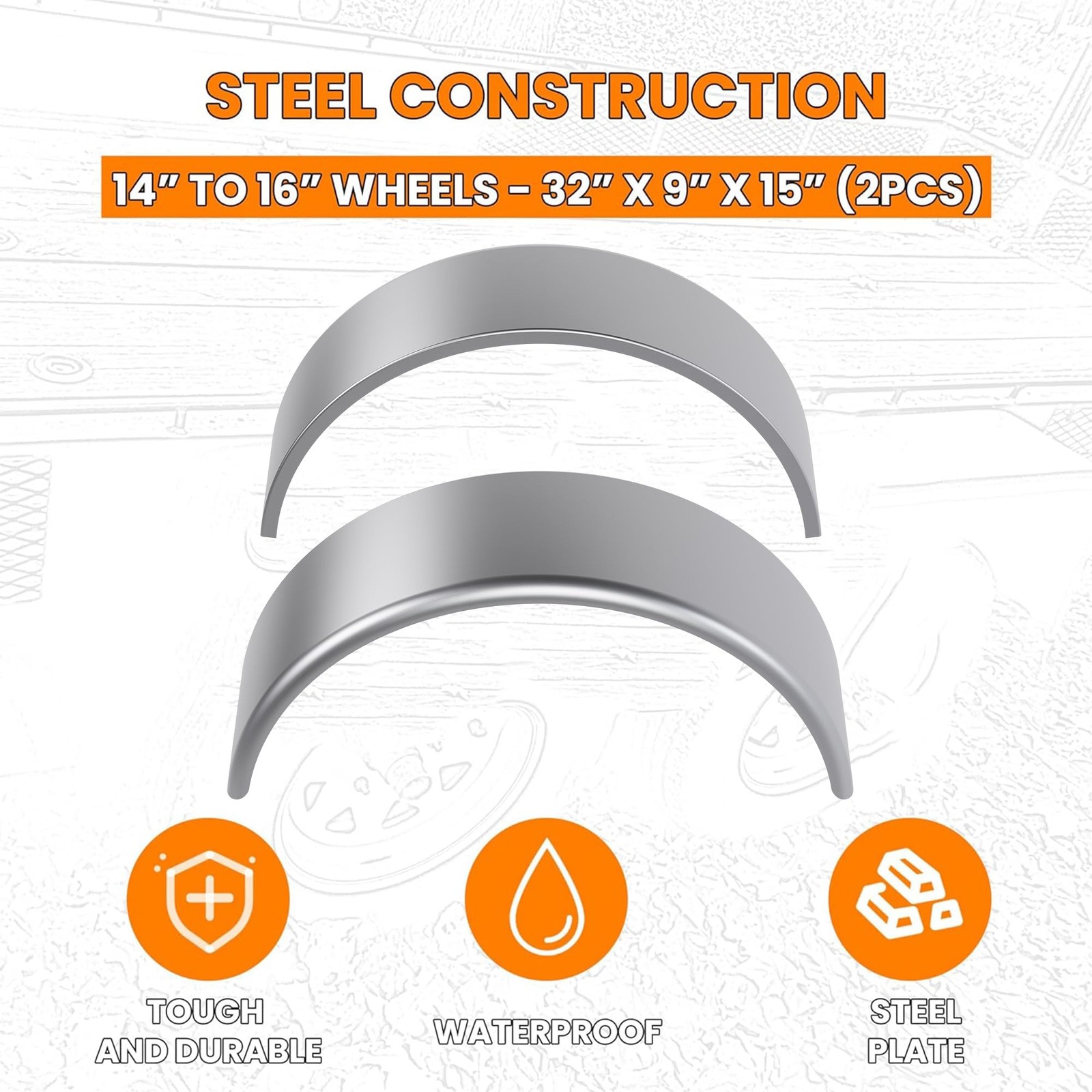 Single Axle Trailer Fenders 14″-16″ Wheels – 2 Pcs Steel Round