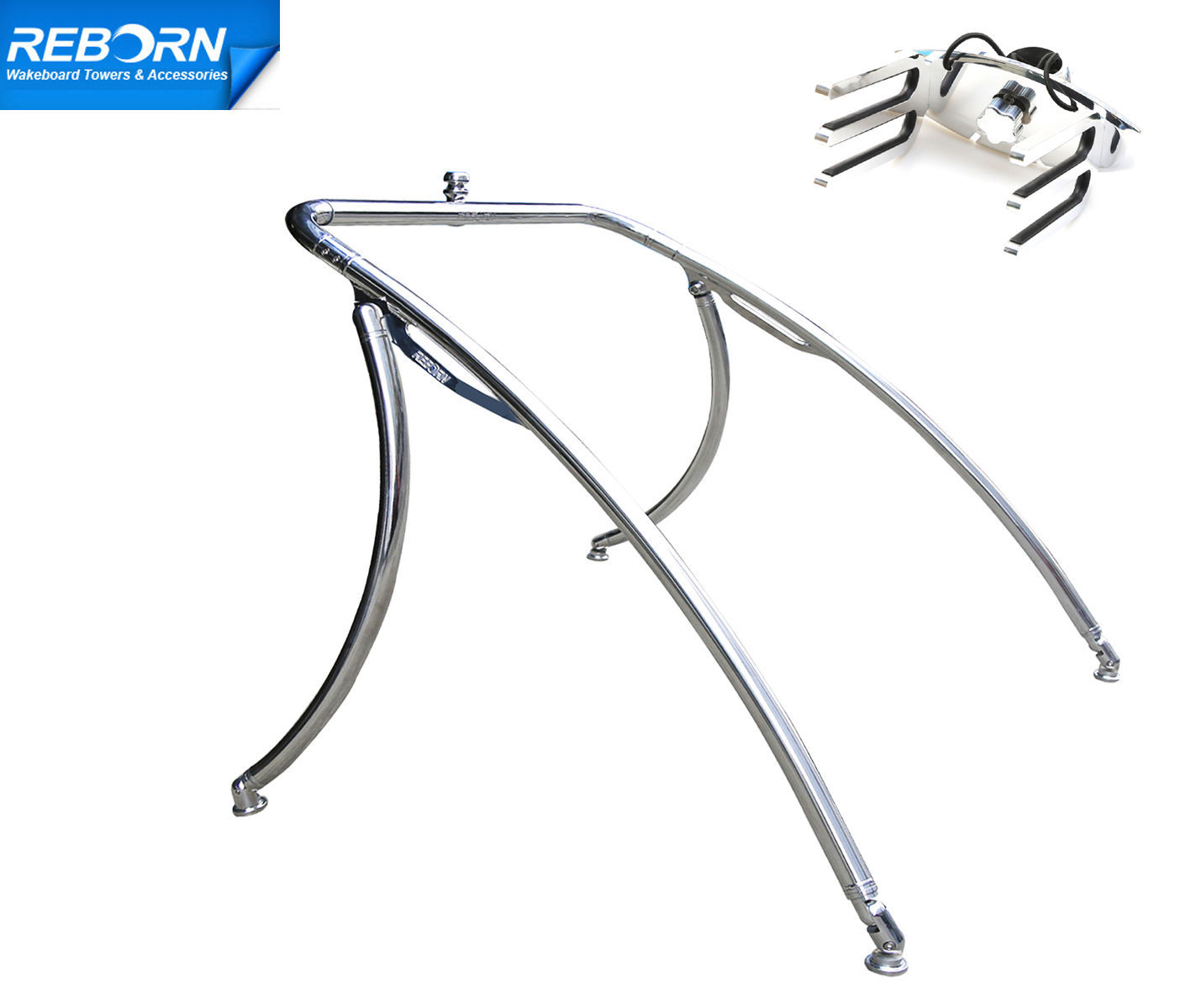 Sale Ends July 31 Reborn Elevate Wakeboard Tower + 1 PRO Wakeboard Rack Polished