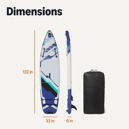 Amazon Basics Inflatable Stand Up Paddleboard with Accessories, 132″ x Blue