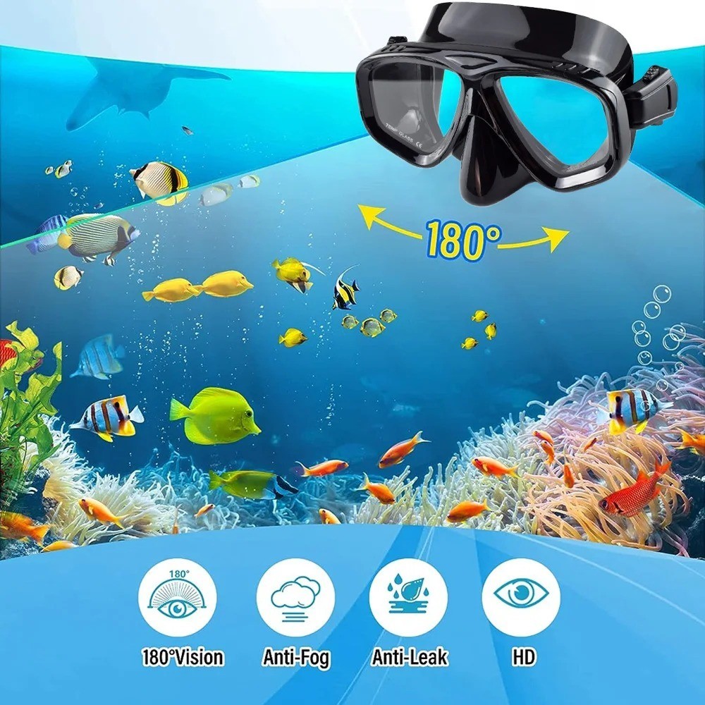 Snorkel Mask Swimming Goggles Scuba Diving Silicone Skirt Tempered Glass Len