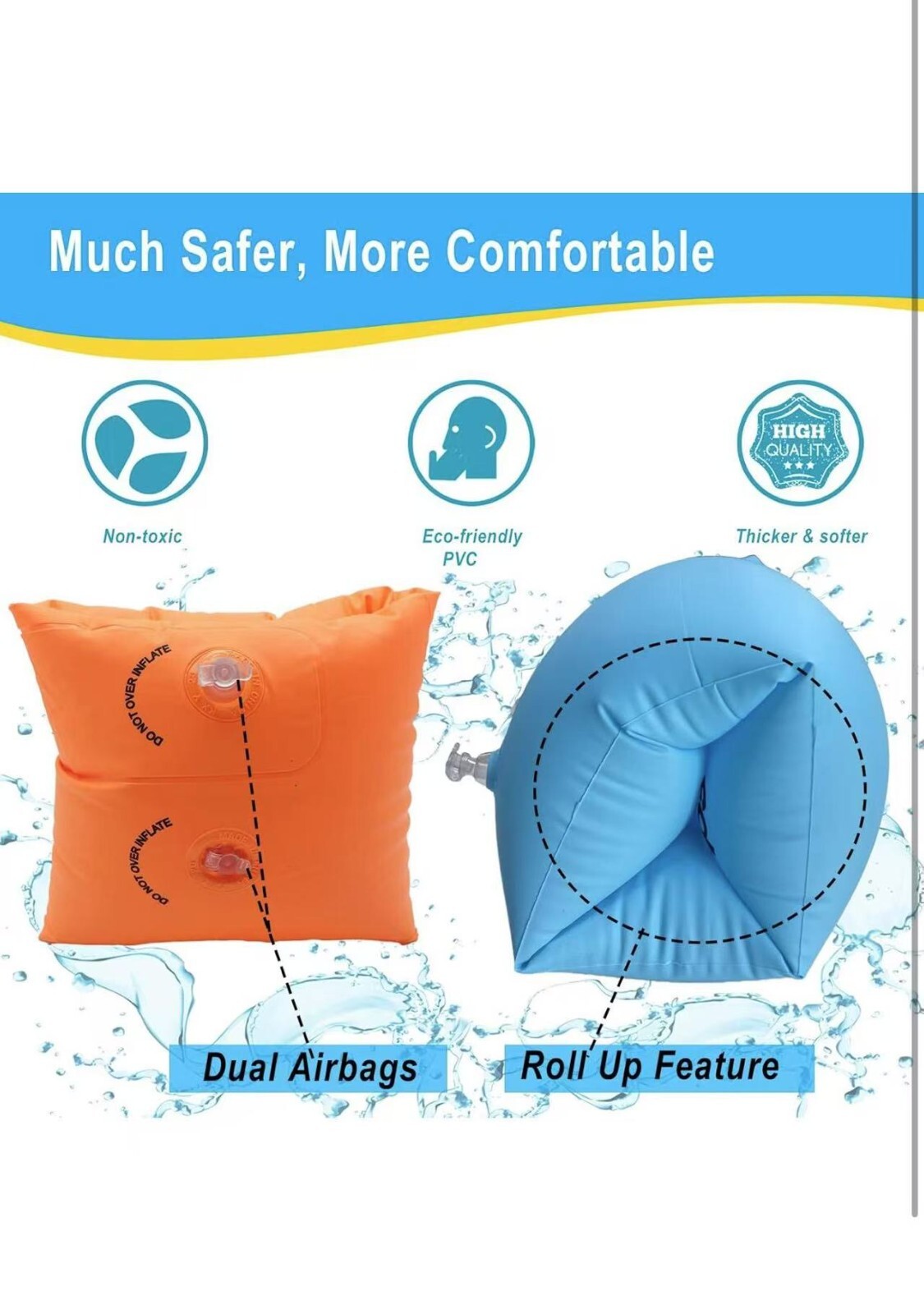 2 Pairs Floaties Inflatable Swim Arm Bands Floatation Sleeves Swimming Rings Flo