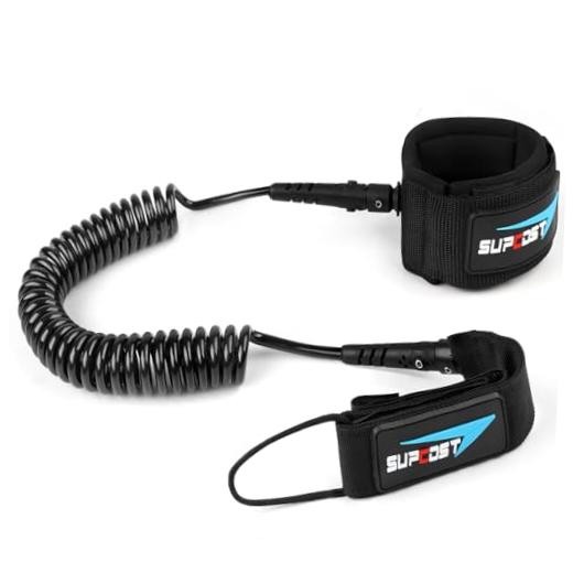 10 ft Surf Board Leash, 5.5mm/Thick Urethane Coiled Paddle Board 7.0mm Black