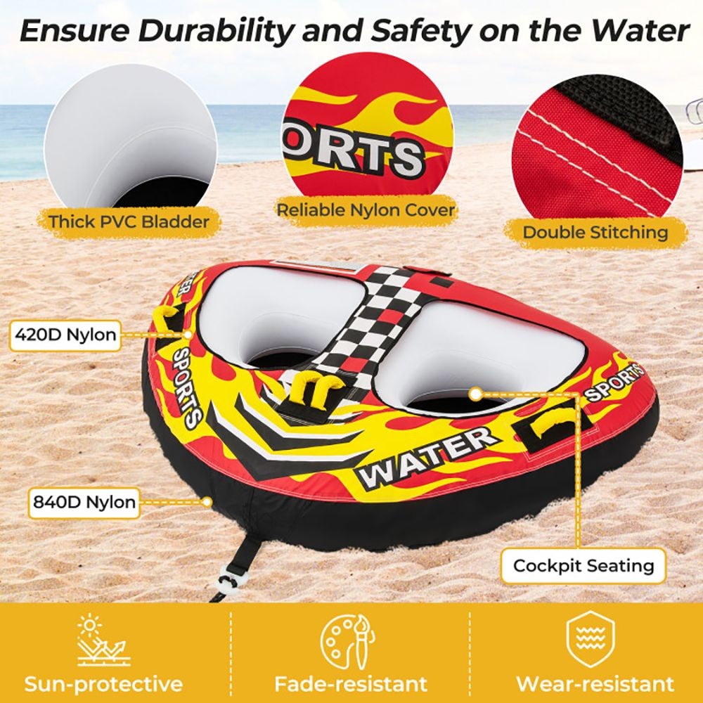 2 Person Inflatable Towable Watersport Boat Tube Float Boat Tubing Raft