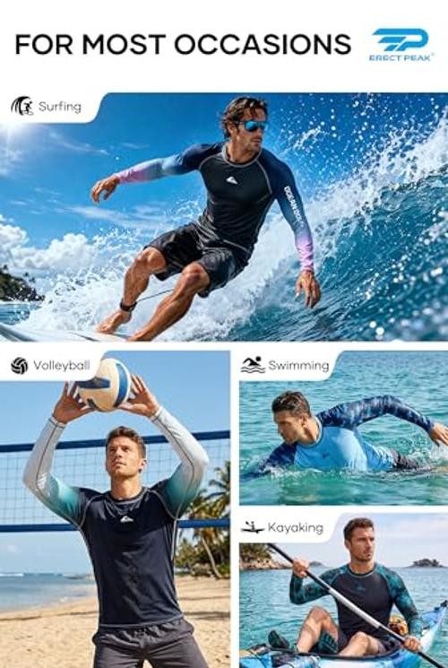 Mens UPF 50+ Rash Guard Sun Protection Moisture X-Large Black-blue White