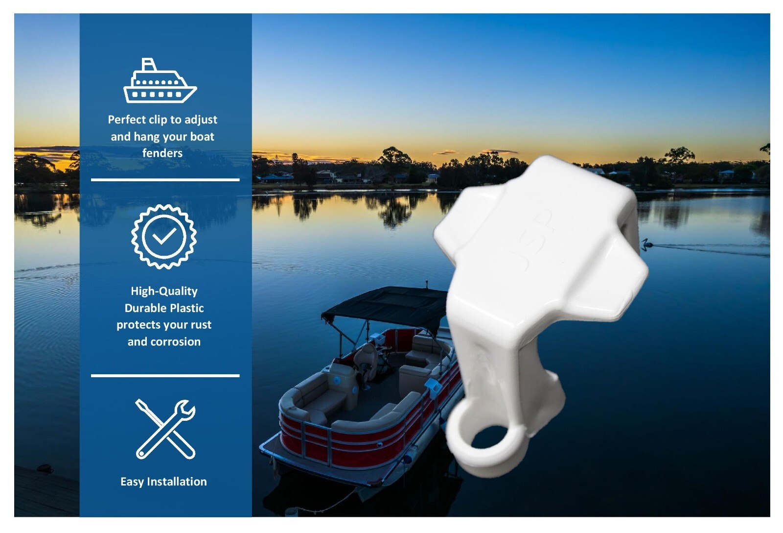 Plastic Pontoon Boat Square Rail Fender Adjuster Hanger Clip – Pick a Pack