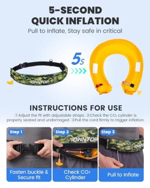 Manual Inflatable Belt Pack, Adults Swim Jacket with One Size Army Green