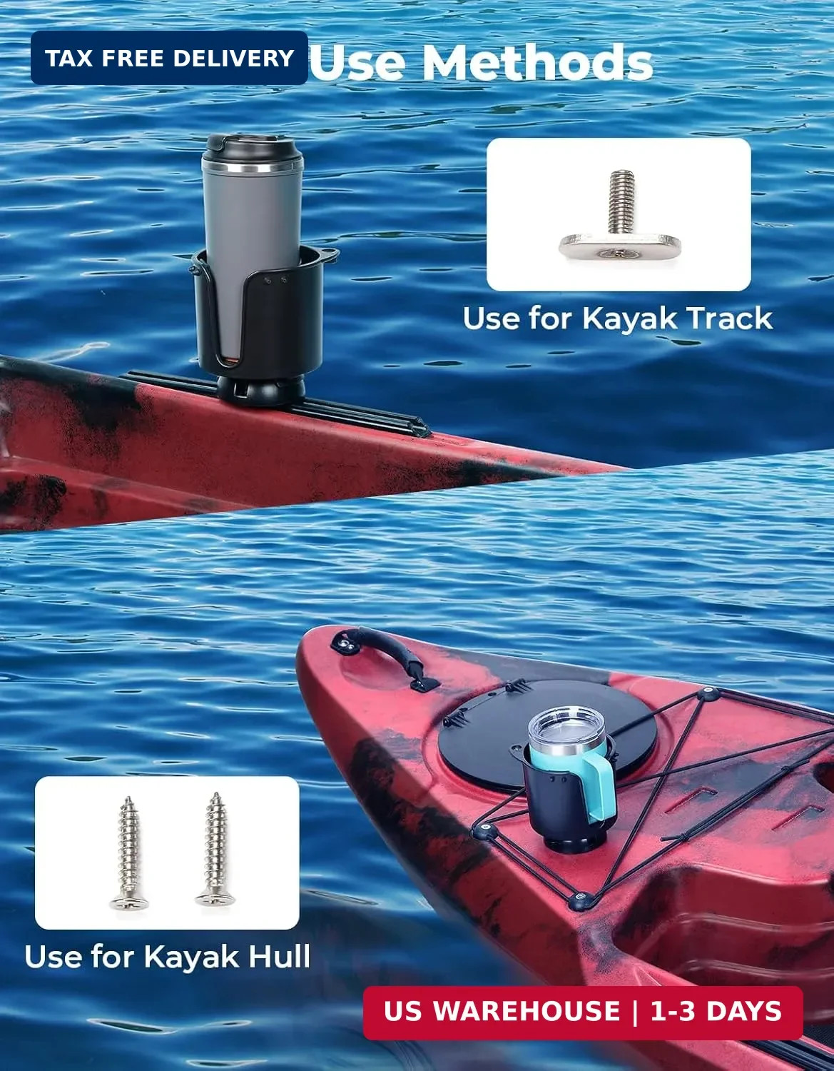 KEMIMOTO Kayak Cup Holder With Track Mount Install, Drink Holder With Anti-Slip
