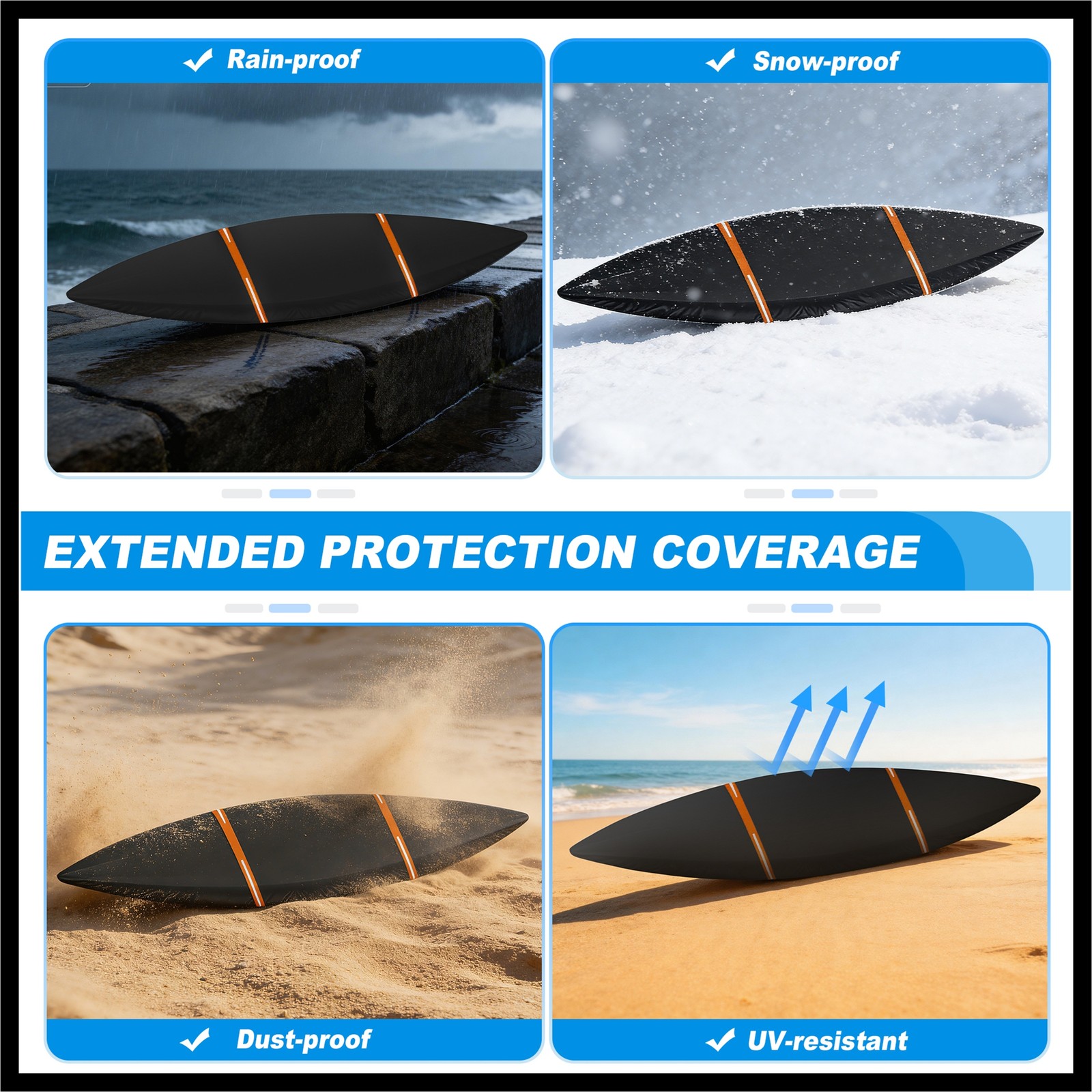 Heavy Duty Kayak Cover Waterproof UV Protection Fit for 10.8ft-12ft Black