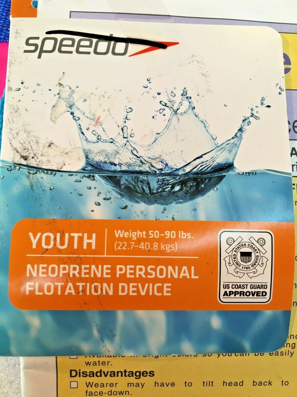 SPEEDO Youth Pink Neoprene Floatation Device 50-90 Pounds New w/Tags